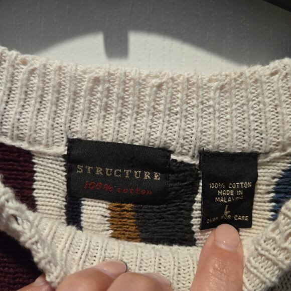 Vtg Structure sweater men sz L Coogi style textured 100% cotton - Picture 3 of 4